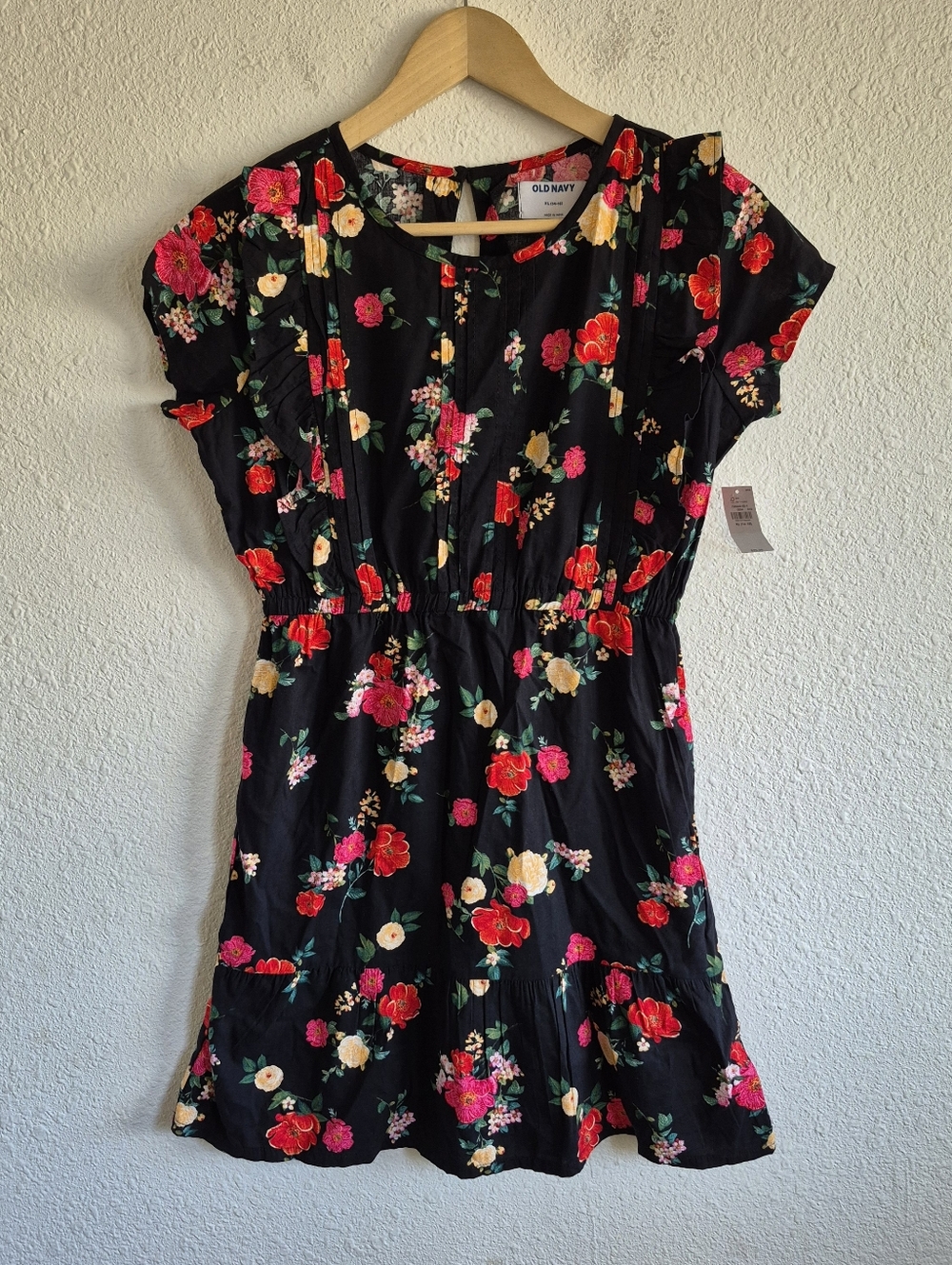NWT Old Navy Girls Fit & Flare Black Red Floral Dress Size XL (14-16)